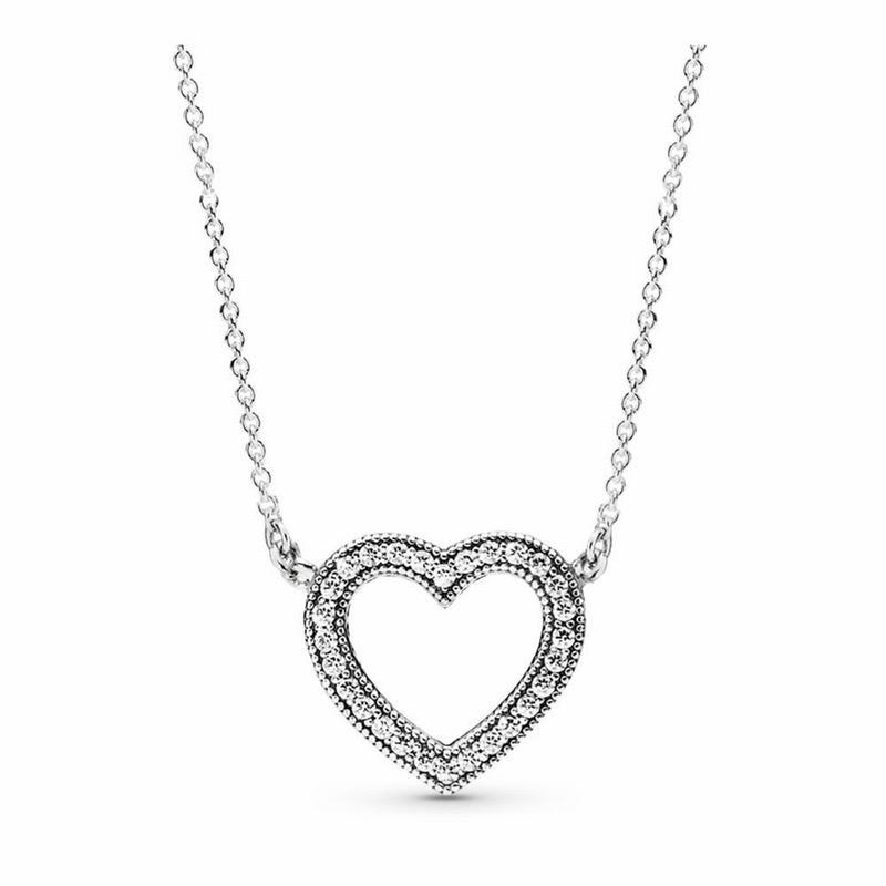 Pandora Loving Hearts Necklace Ireland - Sterling Silver/Cubic Zirconia - 926583DKM